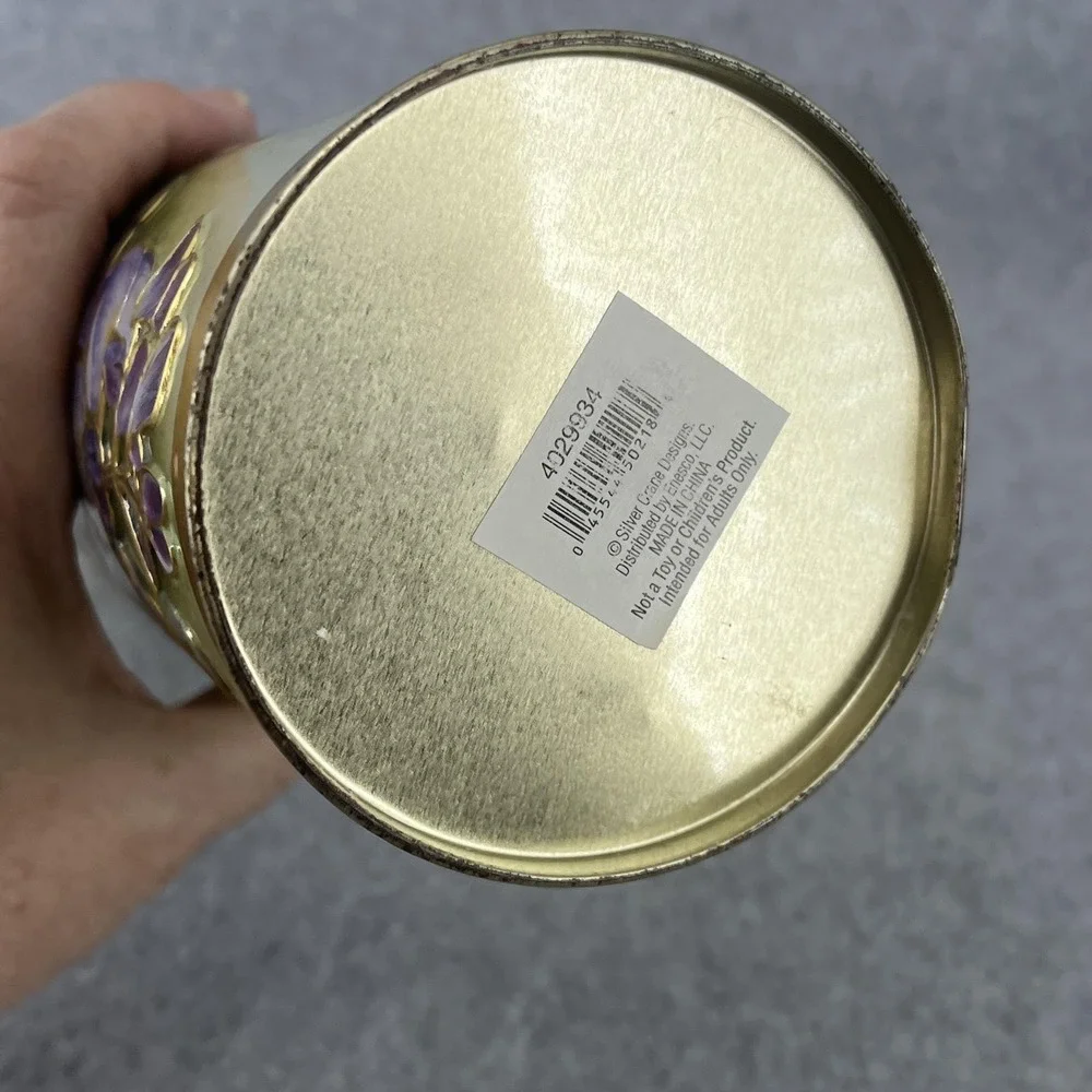 Silver Crane Green Floral Tin Art‎ Nouveau Wisteria Storage Canister Lid Spring